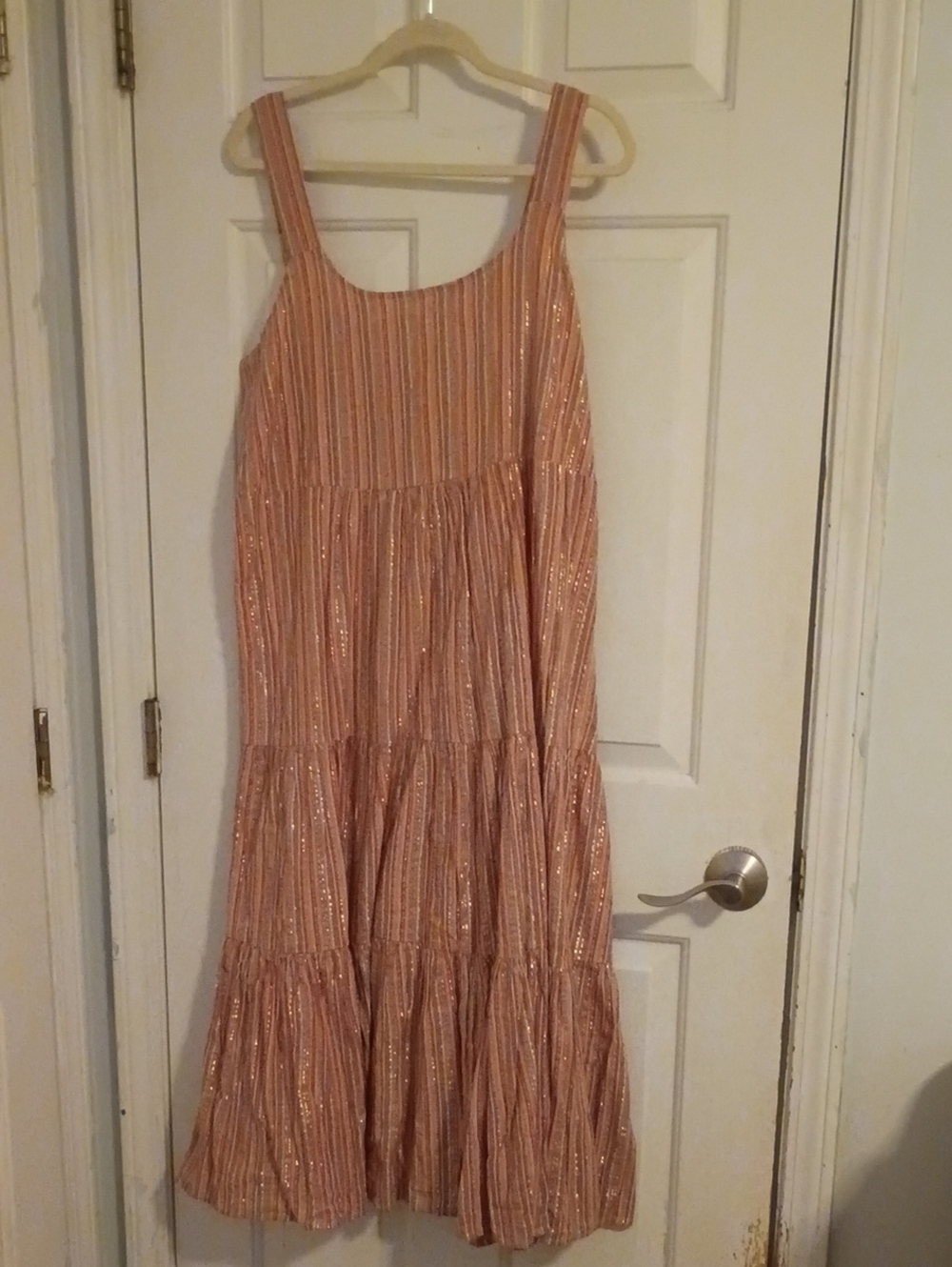 Sparkling Dusty Pink Tiered Maxi Dress with Wide Straps
